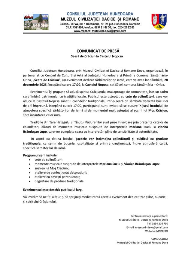 COMUNICAT DE PRESĂ Seară de Crăciun la Castelul Nopcsa 001